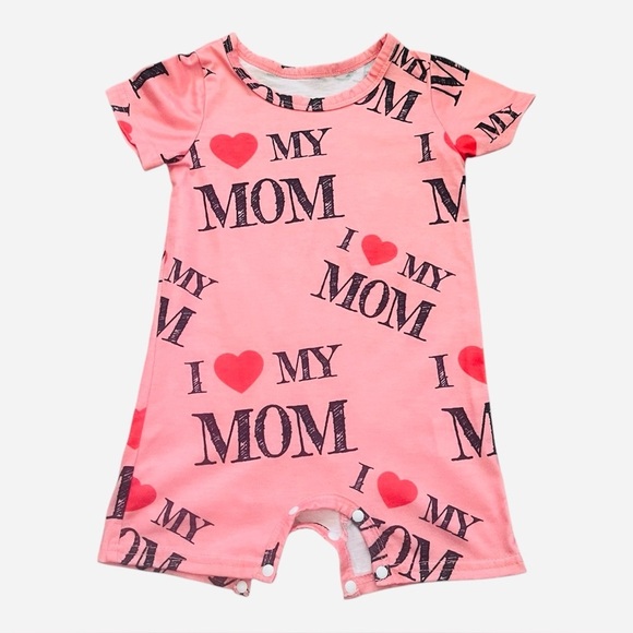 Baby Girl9- 12 Months Pink 'I Love My Mom' Baby Romper short sleeve snap closure - Picture 1 of 8